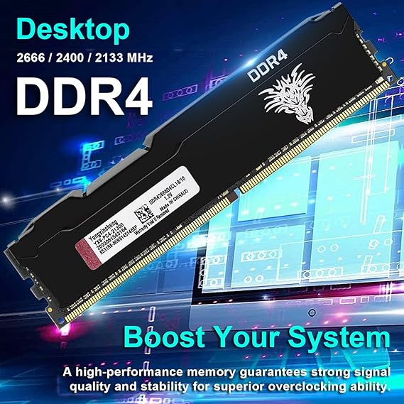 Memória RAM Yongxinsheng DDR4 2666MHz 16GB para Desktop PC4-21300 UDIMM Não-ECC Sem Buffer 1.2V 288 Pinos CL19 para Computador (Preta